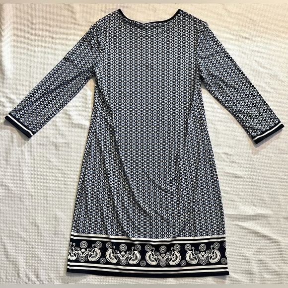 Studio M Black Blue and White Patterned Dress Women’s Size Medium - Picture 15 of 15